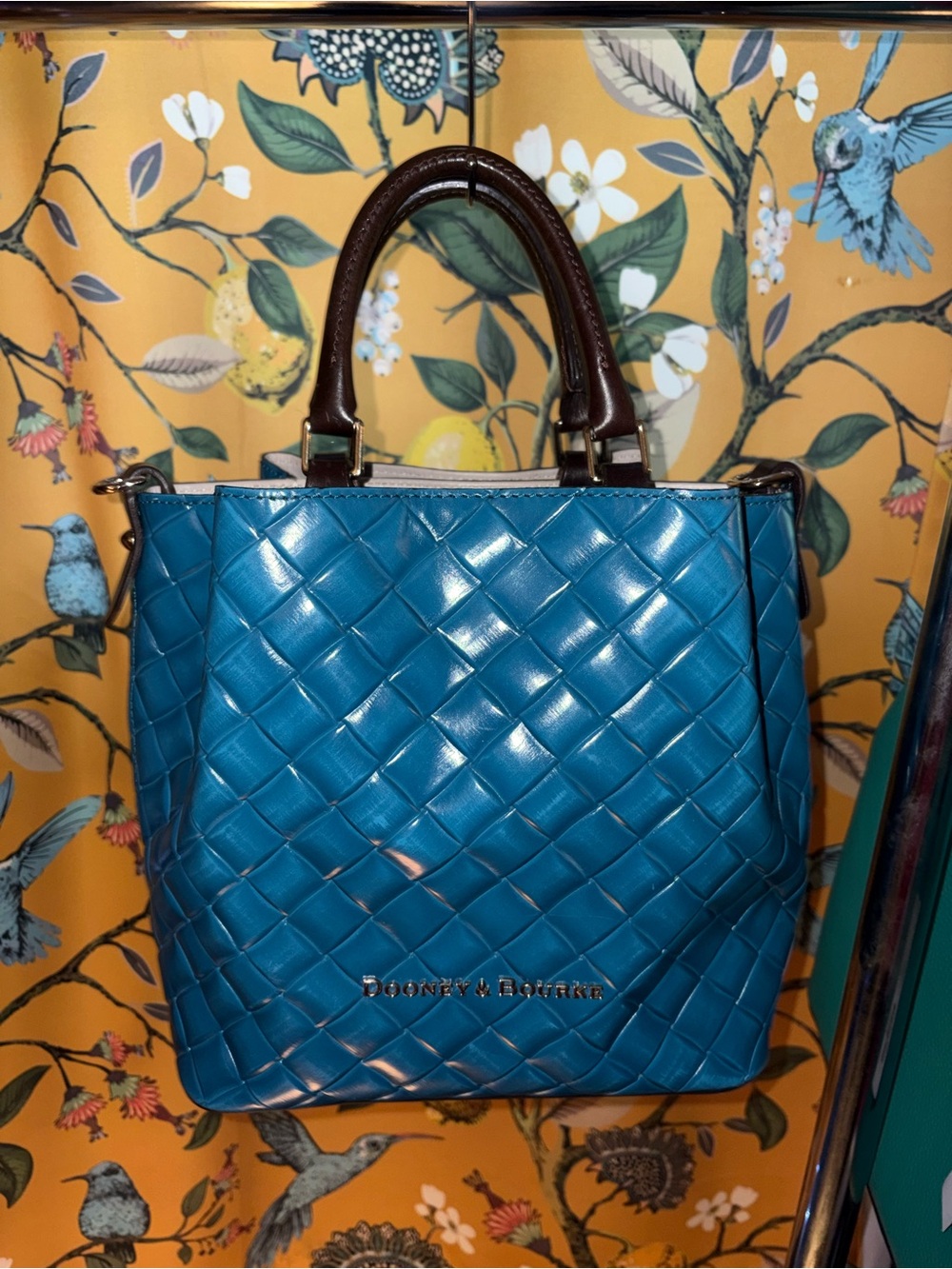 Dooney & Bourke Blue Woven Leather Tote with Brown Handles